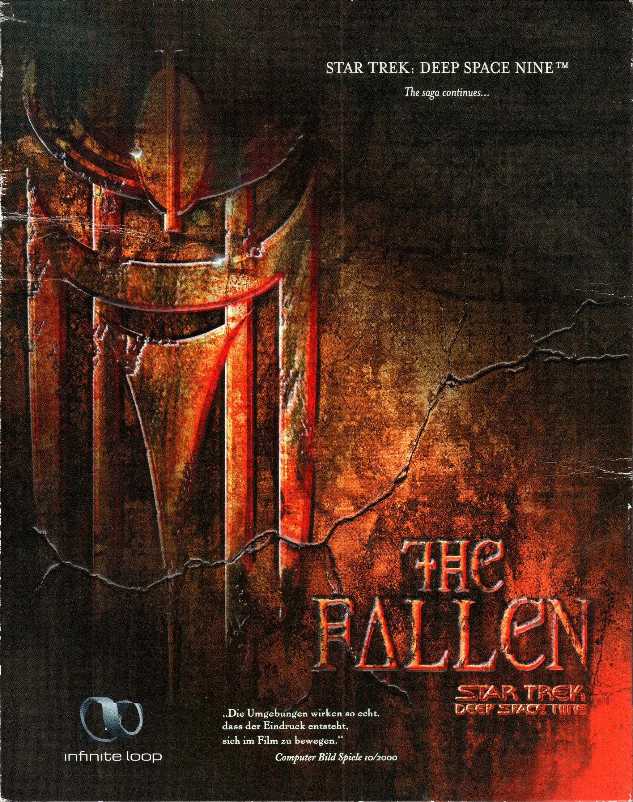 Hi-res scan of the front cover artwork of Star Trek: Deep Space Nine - The Fallen (2000, PC, DE); developed by , published by ; Hi-res 3D box available at https://bigboxcollection.com