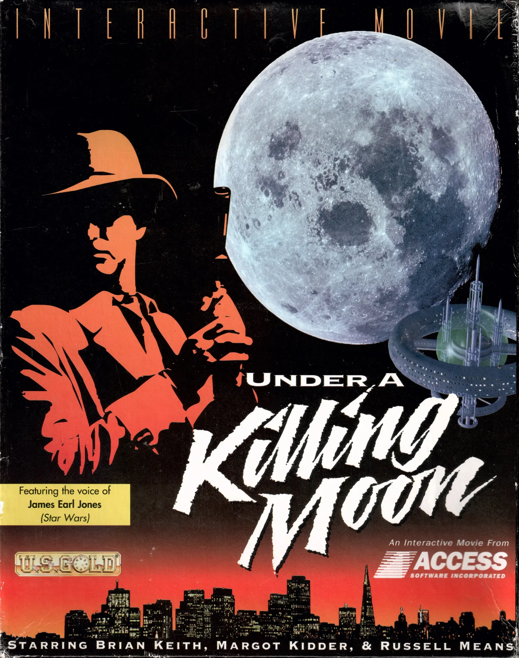 Hi-res scan of the front cover artwork of Tex Murphy: Under a Killing Moon (1994, PC, EU); developed by , published by ; Hi-res 3D box available at https://bigboxcollection.com